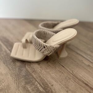 Beige Woven Heeled Sandals